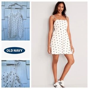 Old Navy‎ Womens XXL Dress Sleeveless Linen Blend White Black Polka Dot